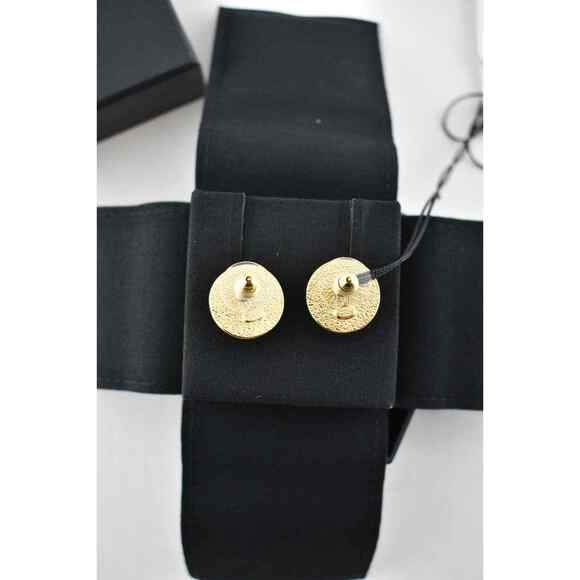 Chanel 21S Gold Black Chain Link CC Logo Large Dangle Statement Stud Earrings - Picture 9 of 12